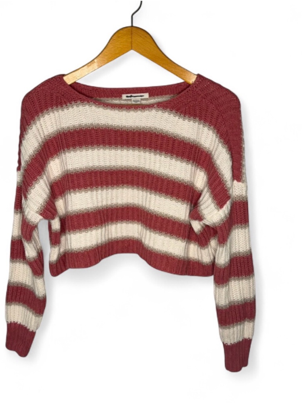 American Eagle Pink Striped Cropped Sweater XS Oversized‎ Fit